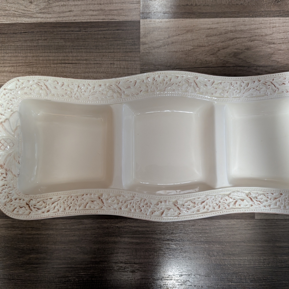 Elegant Cream Ceramic Divided Dish